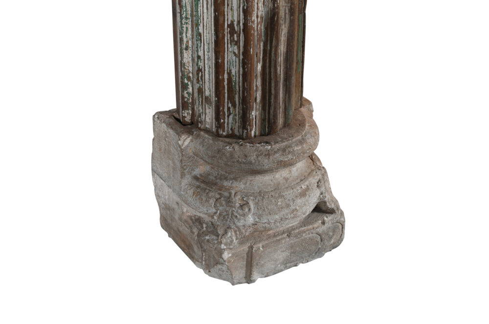 Antique Indian Teak Wood And Stone Set of 4 Pillars - Image 5