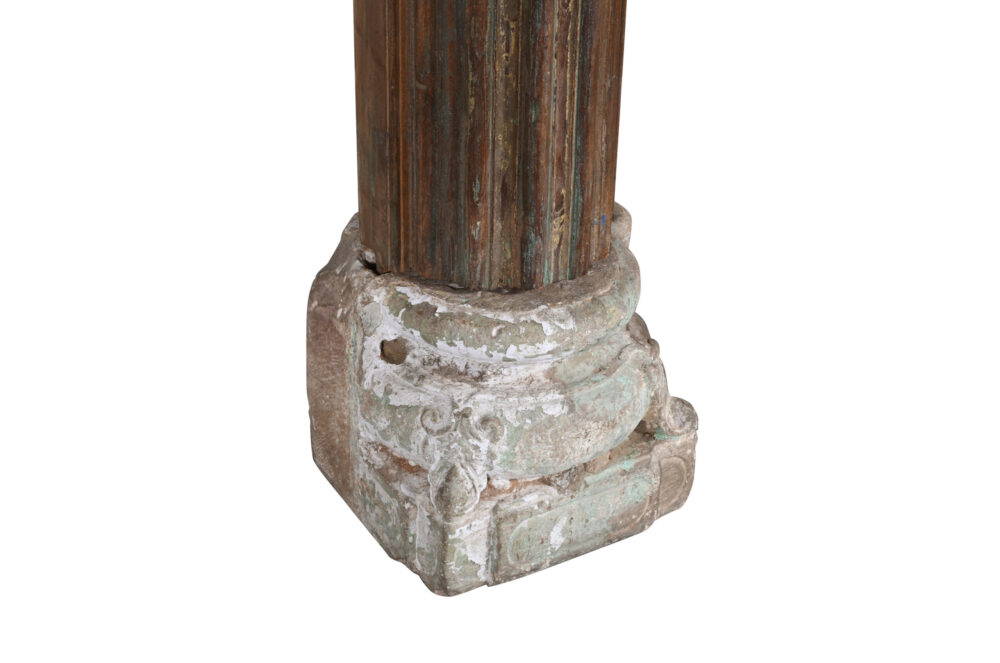 Antique Indian Teak Wood And Stone Set of 4 Pillars - Image 2