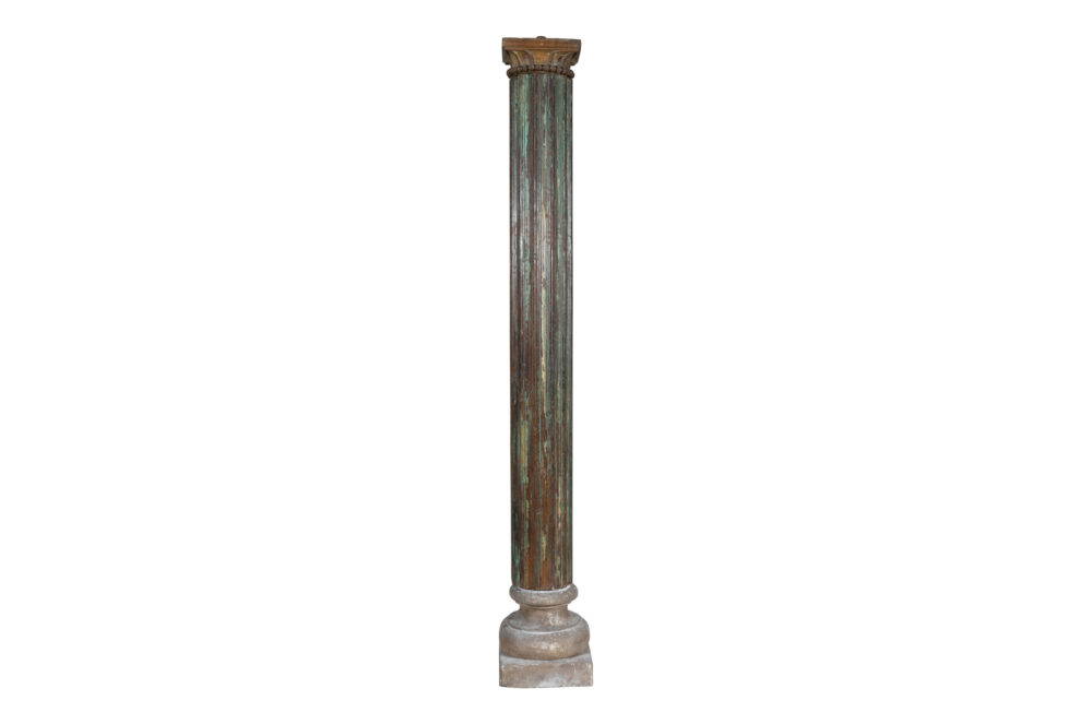Antique Indian Teak Wood And Stone Set of 2 Pillars