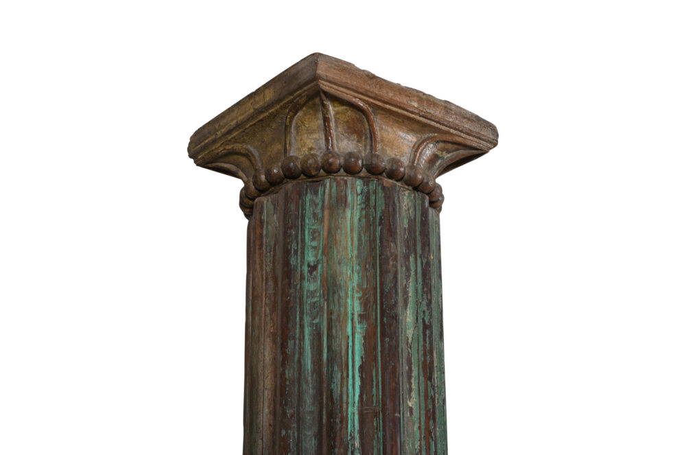 Antique Indian Teak Wood And Stone Set of 2 Pillars - Image 6