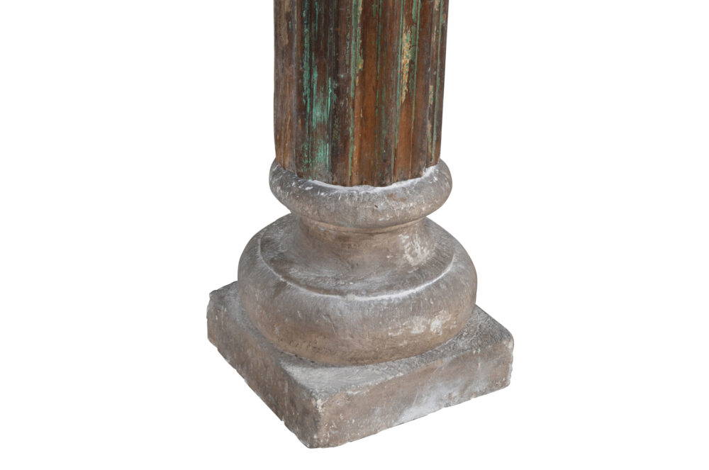 Antique Indian Teak Wood And Stone Set of 2 Pillars - Image 5