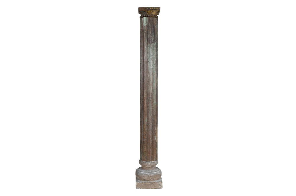 Antique Indian Teak Wood And Stone Set of 2 Pillars - Image 4