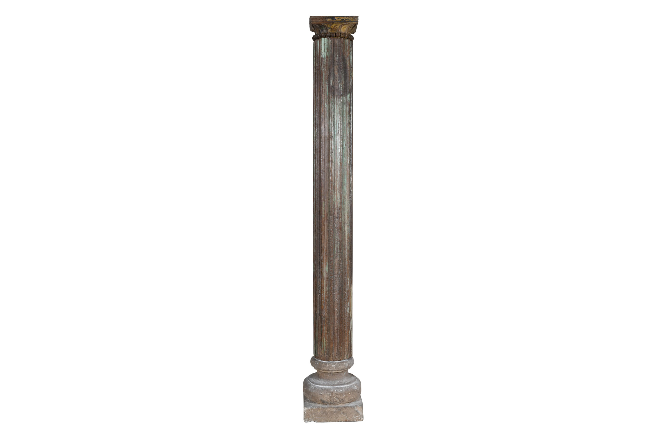 Antique Indian Teak Wood And Stone Set of 2 Pillars - Image 4