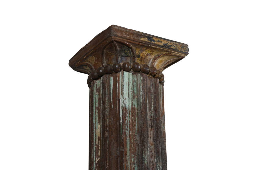 Antique Indian Teak Wood And Stone Set of 2 Pillars - Image 3