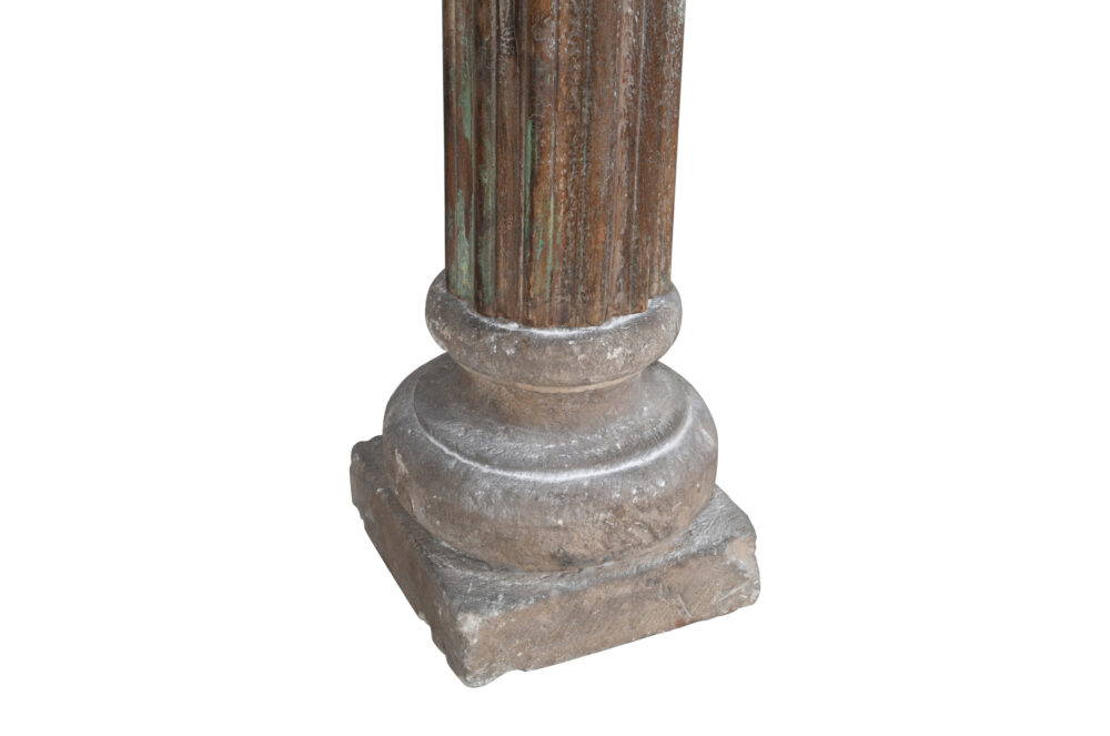 Antique Indian Teak Wood And Stone Set of 2 Pillars - Image 2