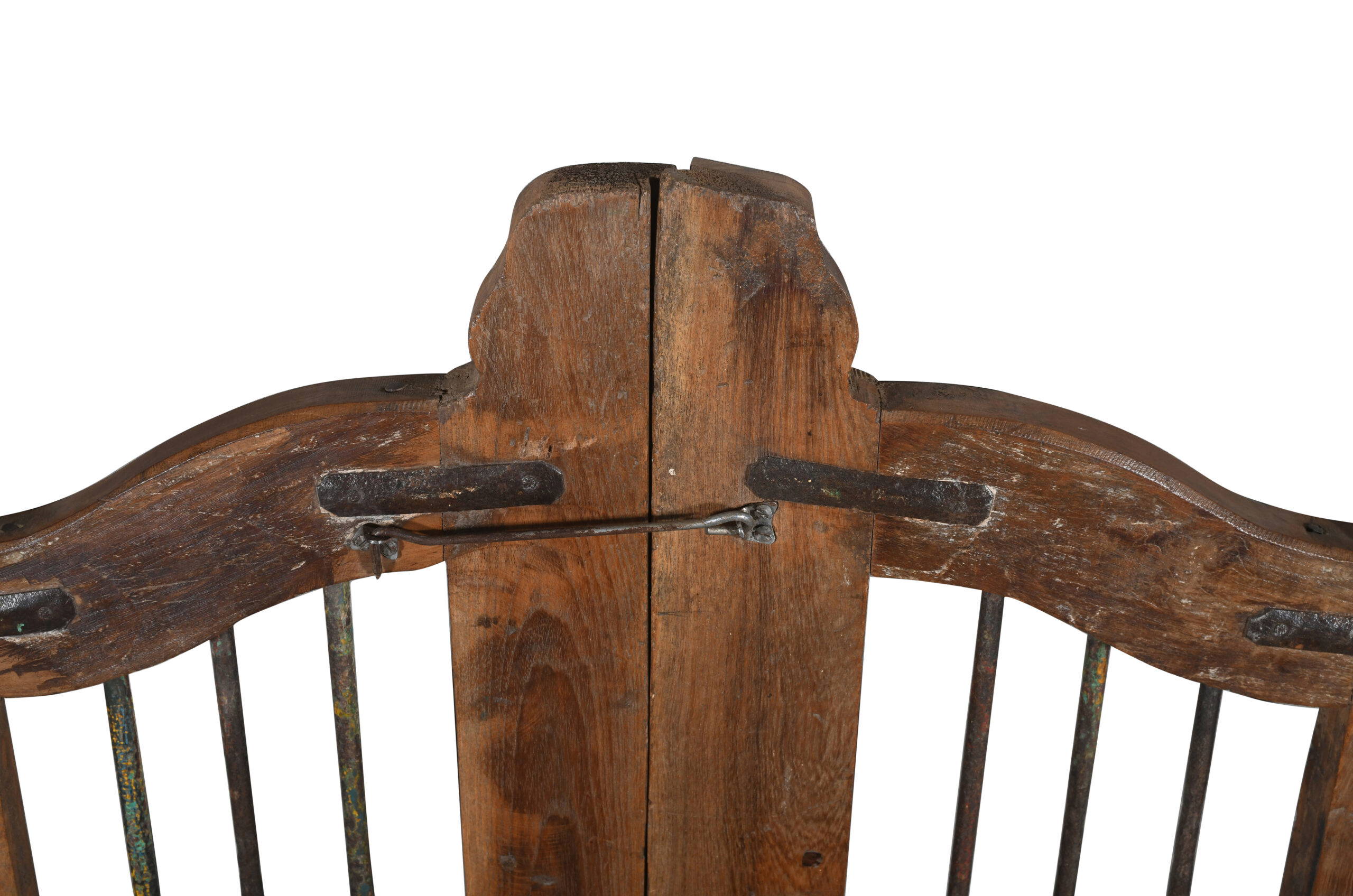 Antique Indian Teak and Iron Garden Dog Gate Pair - Image 3