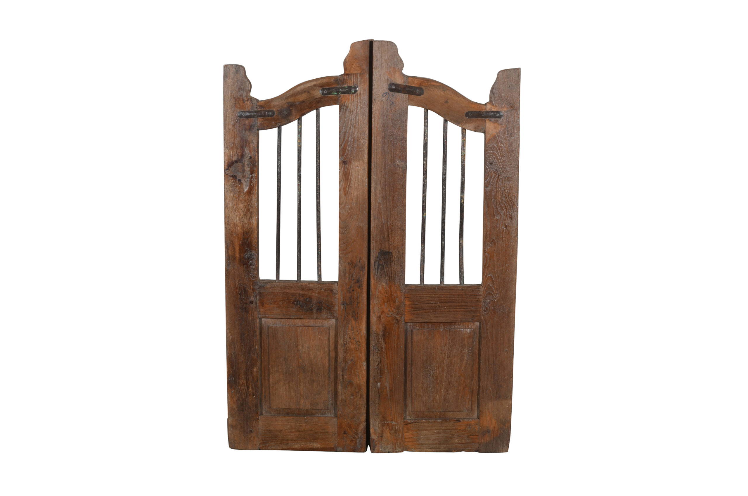 Antique Indian Teak and Iron Garden Dog Gate Pair - Image 2