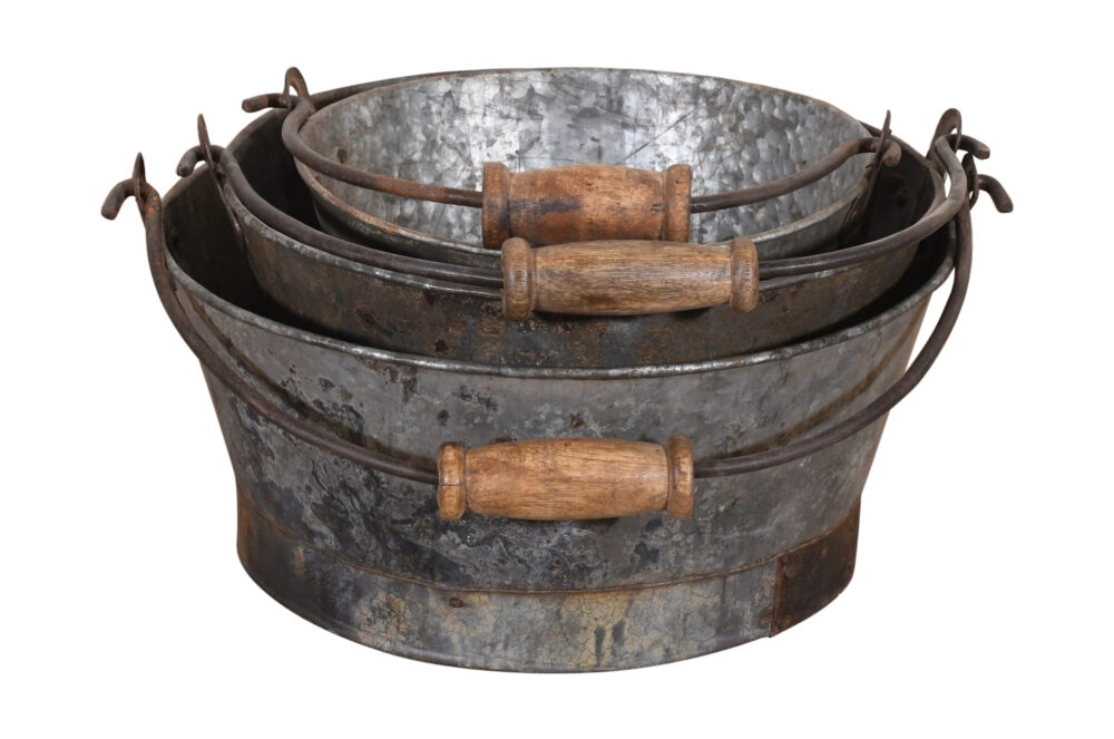 Old Indian Iron Bucket Plant Pots - Graduated Set of 3 - Image 4