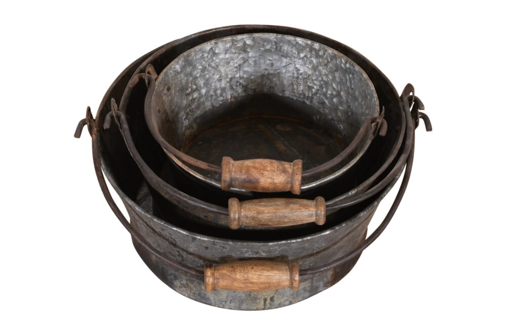 Old Indian Iron Bucket Plant Pots - Graduated Set of 3 - Image 3