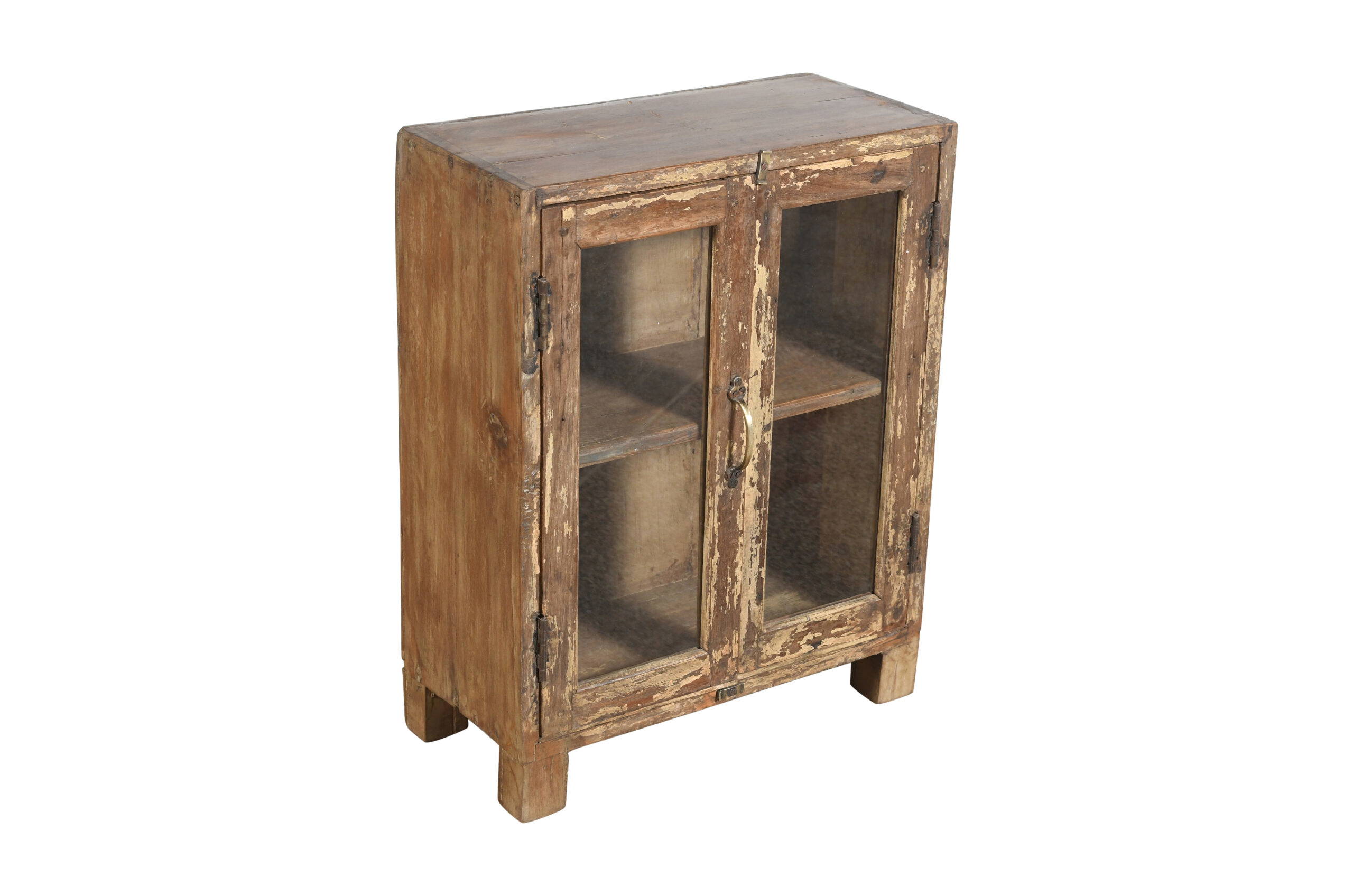 Antique Indian Teak Wood Matching Pair (2) of Glass Fronted Bedside Cabinets - Image 4