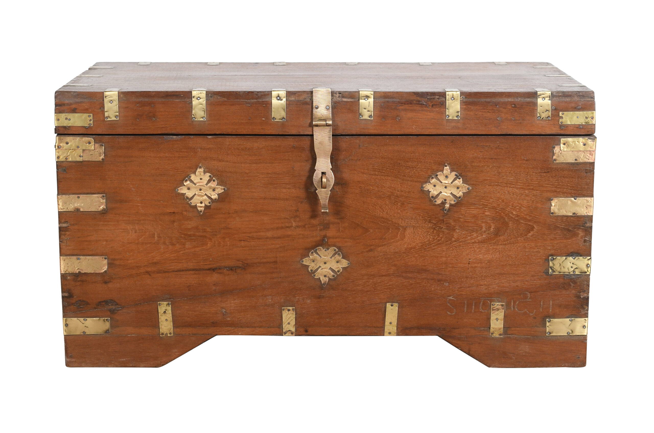 Antique Indian Teak Wood And Brass Bound Pitara Chest - Image 4