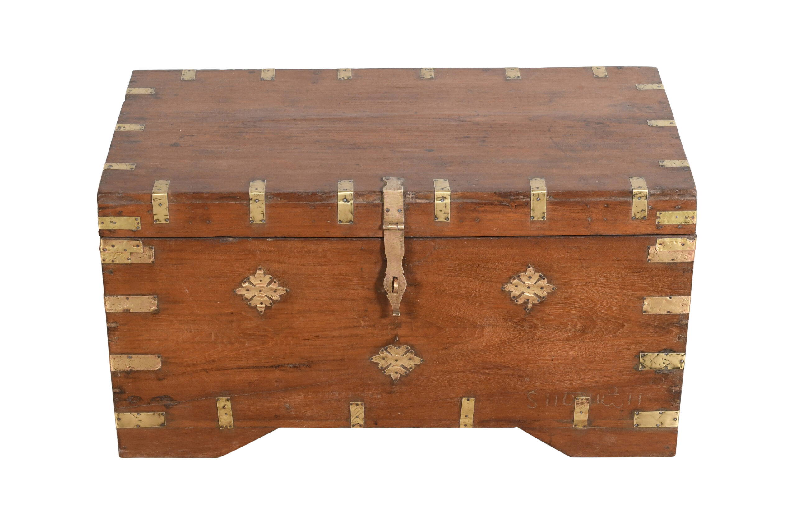 Antique Indian Teak Wood And Brass Bound Pitara Chest - Image 3