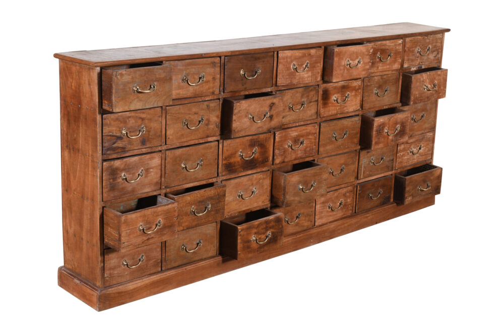 Antique Indian Teak Wood Apothecary Chest Of Drawers