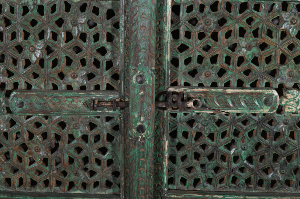 Antique Indian Jali Fretwork Teak Door Pair - Image 4