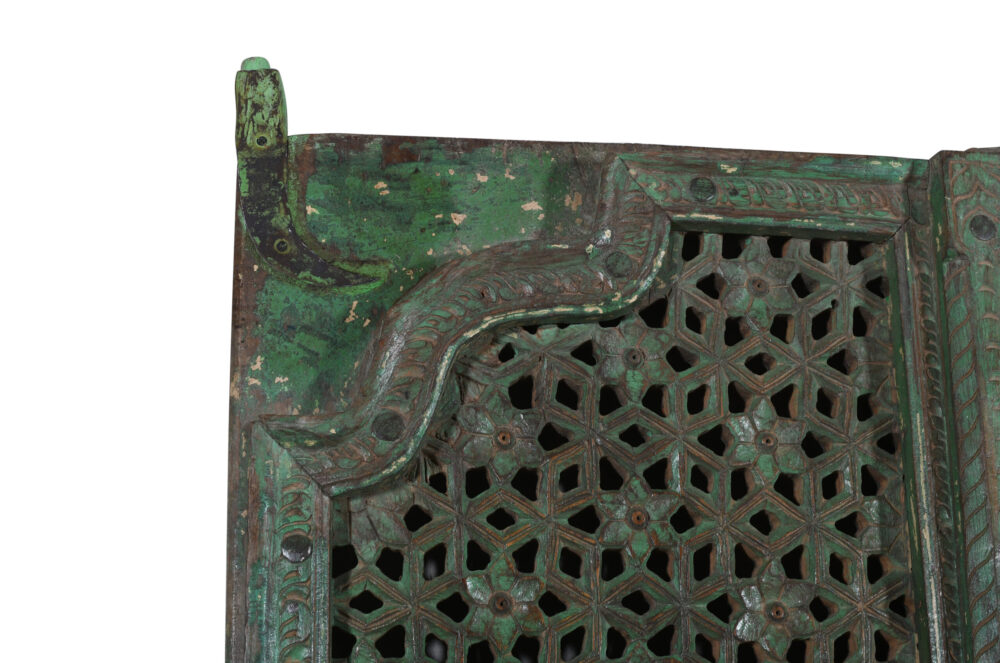 Antique Indian Jali Fretwork Teak Door Pair - Image 3