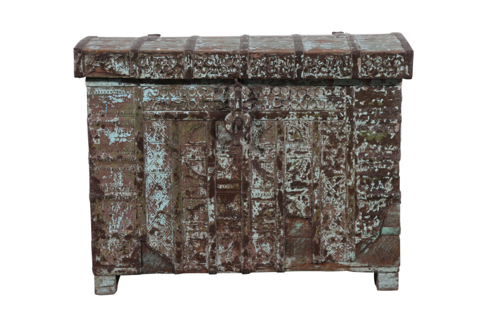 Antique Indian Teak Wood Pitara Chest - Image 2