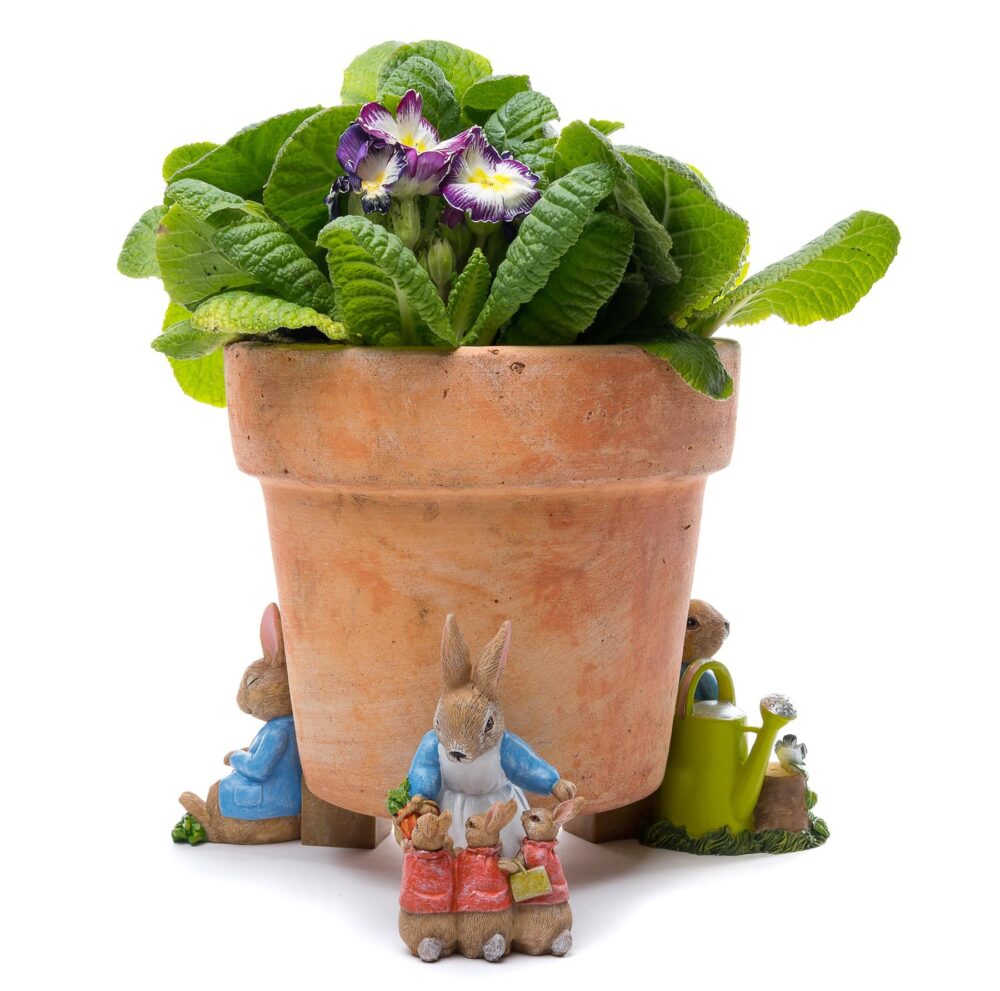 Beatrix Potter Peter Rabbit Plant Pot Feet - Set of 3 - Peter Sleeping, Peter With Watering Can, Mrs. Rabbit With Flopsy, Mopsy & Cottontail - Image 3