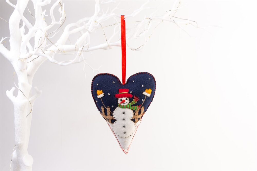 Handmade Felt Snowman Heart Christmas Tree Hanging Decoration - 16 cm - Image 2
