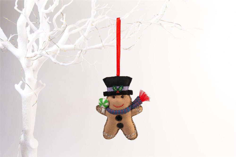 Handmade Felt Gingerbread Man Christmas Tree Hanging Decoration - 18 cm - Image 2