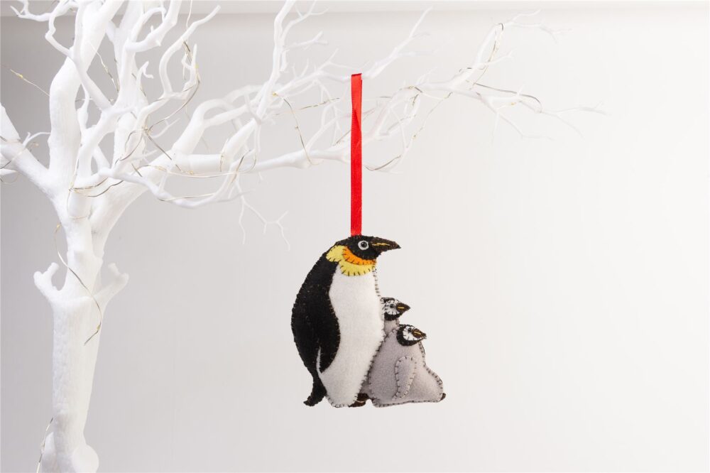 Handmade Felt Penguin and Chicks Christmas Tree Hanging Decoration - 12 cm - Image 2