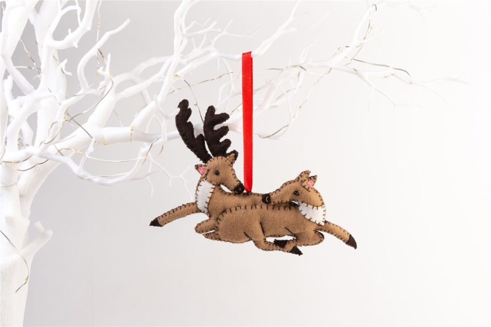 Handmade Felt Stag and Deer Christmas Tree Hanging Decoration - 11 cm - Image 2