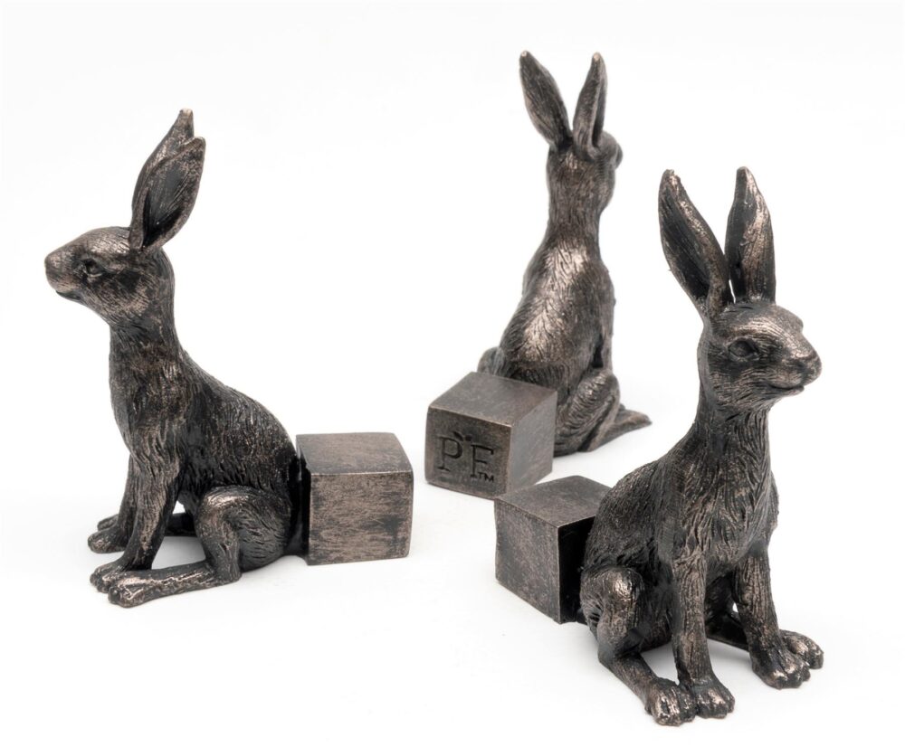 Small Bronze Sitting Hare Plant Pot Feet - Set of 3 - Image 2