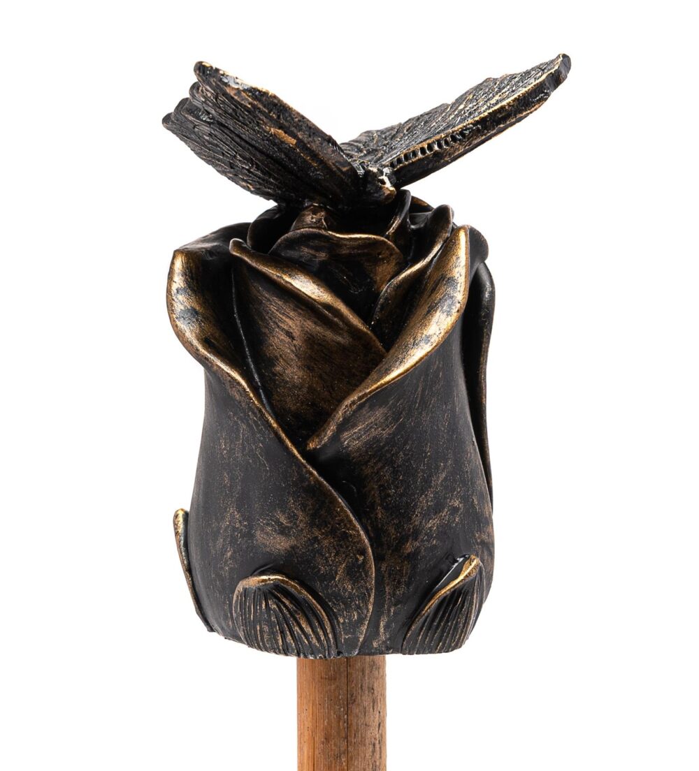 Butterfly On Rose Cane or Stake Topper