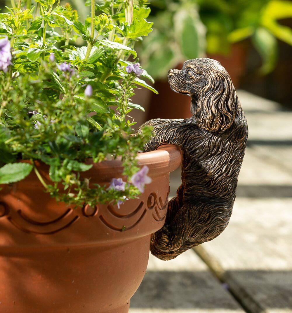 Antique Bronze Coloured Cavalier King Charles Spaniel Pot Buddy Plant Pot Hanger - Image 10