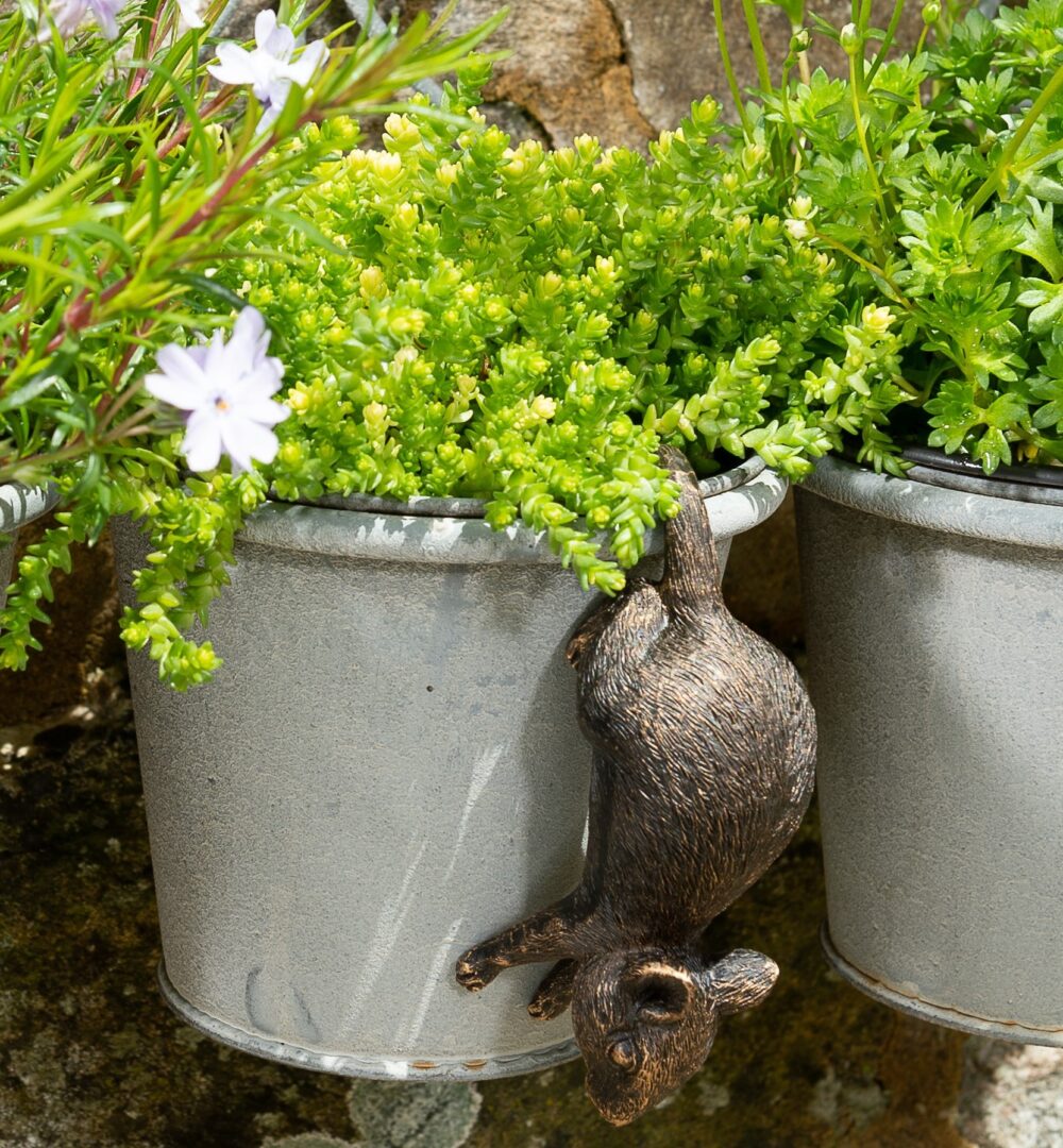 Antique Bronze Coloured Mouse Pot Buddy Plant Pot Hanger - Image 4