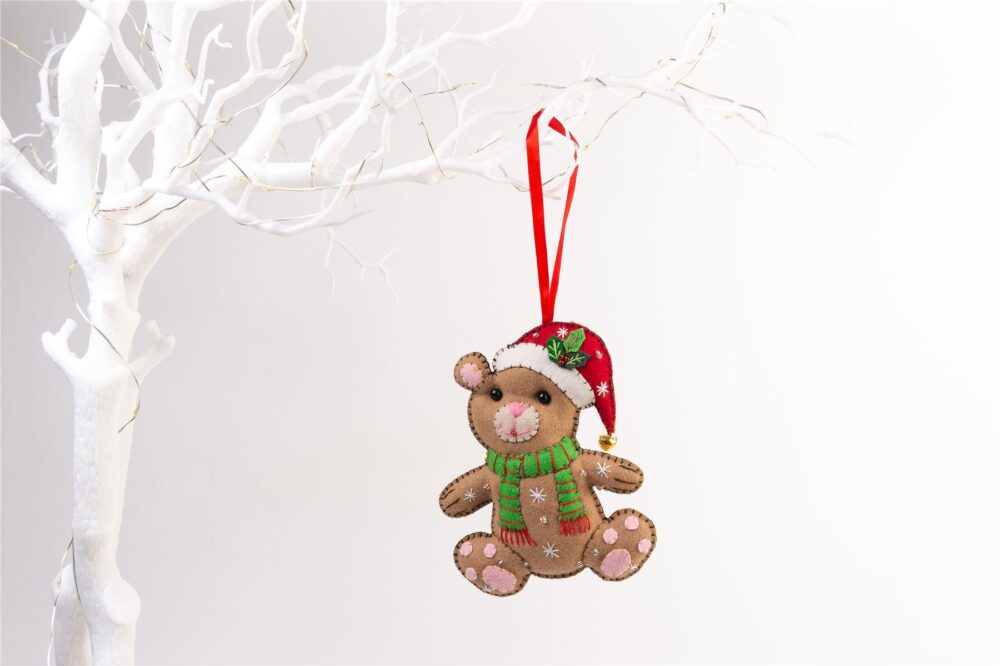 Handmade Felt Teddy Bear Christmas Tree Hanging Decoration - 13 cm - Image 2