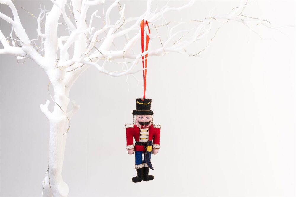 Handmade Felt Nutcracker Soldier Christmas Tree Hanging Decoration - 13 cm - Image 2