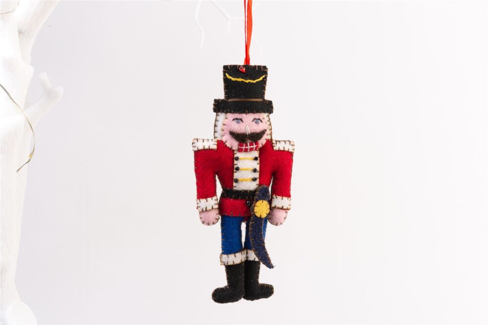 Handmade Felt Nutcracker Soldier Christmas Tree Hanging Decoration - 13 cm