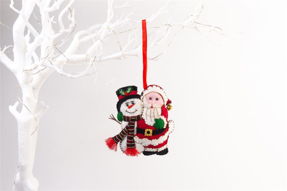 Handmade Felt Santa and Snowman Christmas Tree Hanging Decoration - 12 cm - Image 2