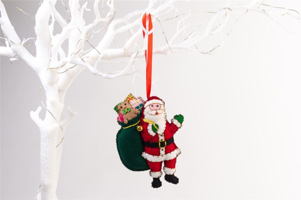 Handmade Felt Santa with His Sack Christmas Tree Hanging Decoration - 13 cm - Image 2