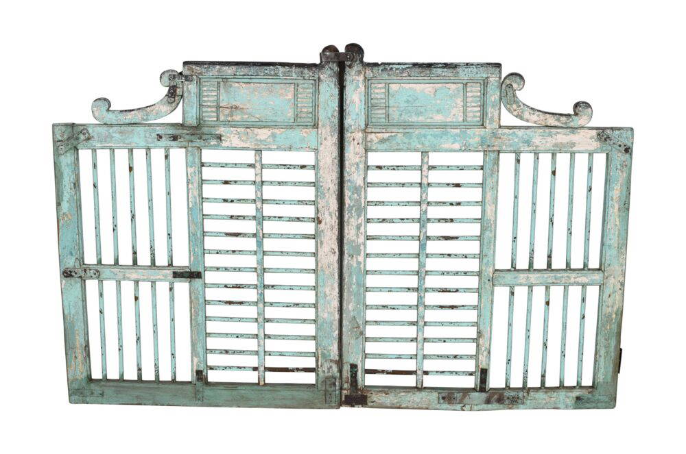 Antique Indian Teak and Iron Garden Dog Gate Pair