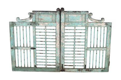 Antique Indian Teak and Iron Garden Dog Gate Pair