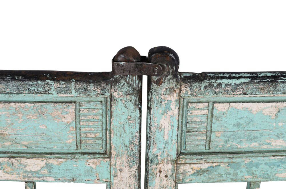 Antique Indian Teak and Iron Garden Dog Gate Pair - Image 2