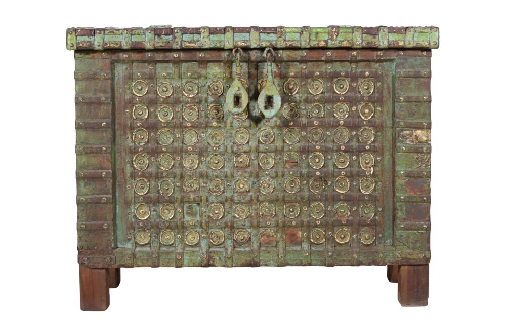 Antique Indian Teak Wood Pitara Console Chest