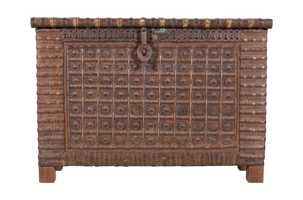 Antique Indian Teak Wood Pitara Console Chest