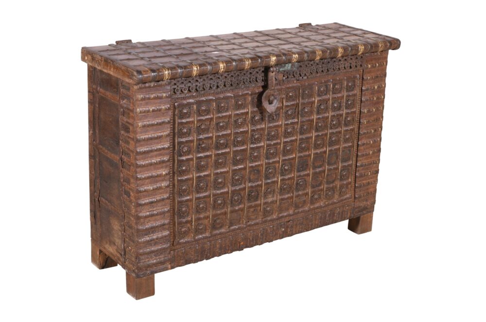 Antique Indian Teak Wood Pitara Console Chest - Image 3