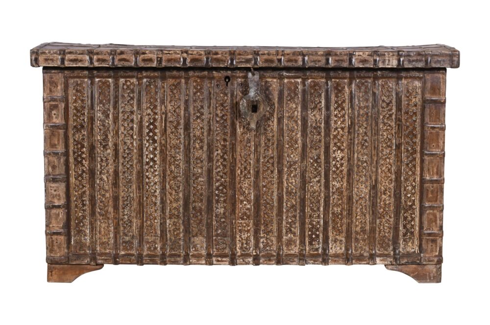 Antique Indian Teak Wood Pitara Console Chest