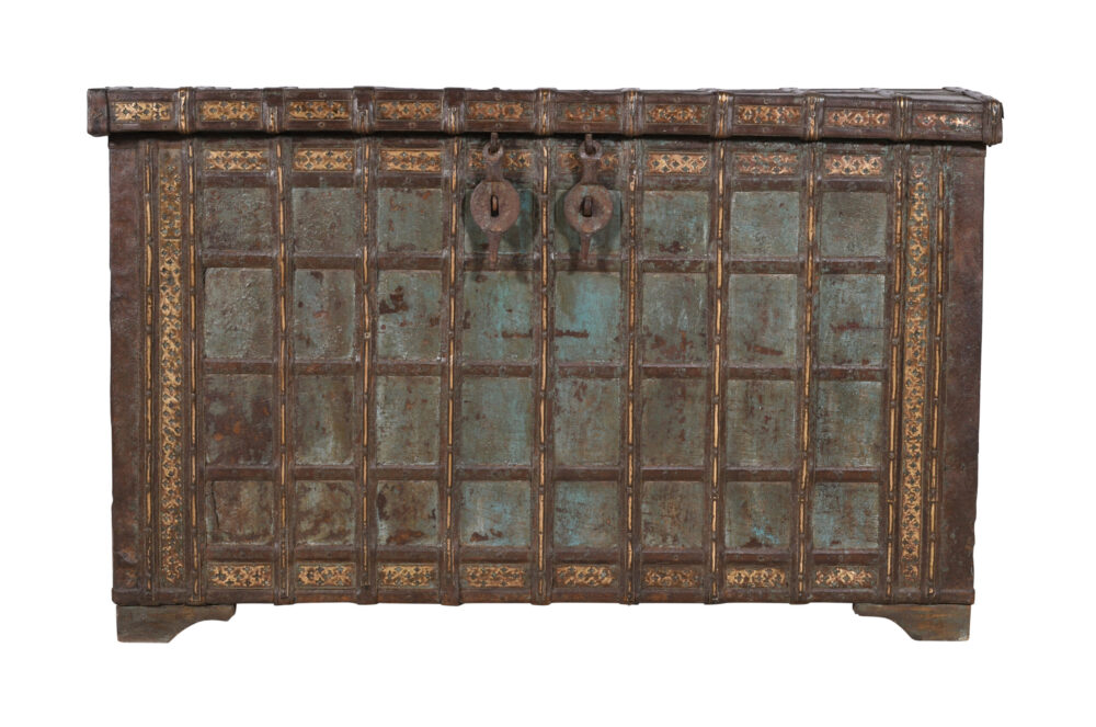 Antique Indian Teak Wood Pitara Console Chest