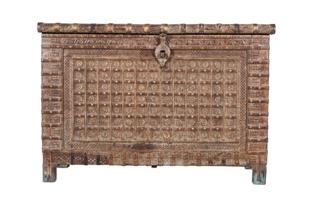 Antique Indian Teak Wood Pitara Console Chest