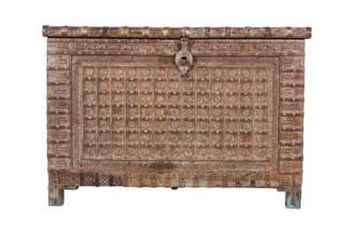 Antique Indian Teak Wood Pitara Console Chest