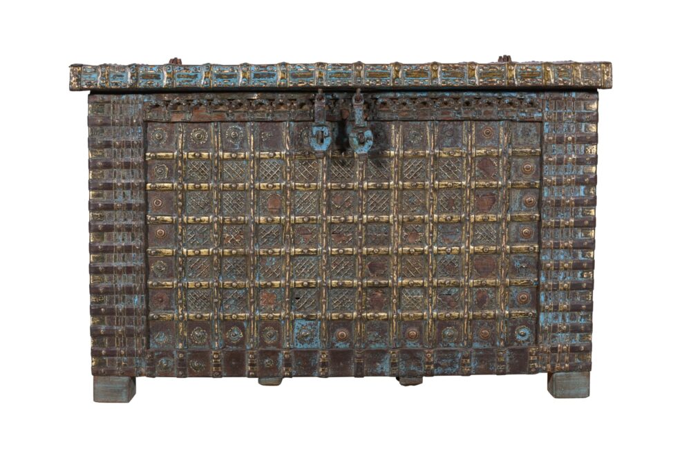 Antique Indian Teak Wood Pitara Console Chest