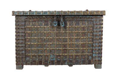 Antique Indian Teak Wood Pitara Console Chest