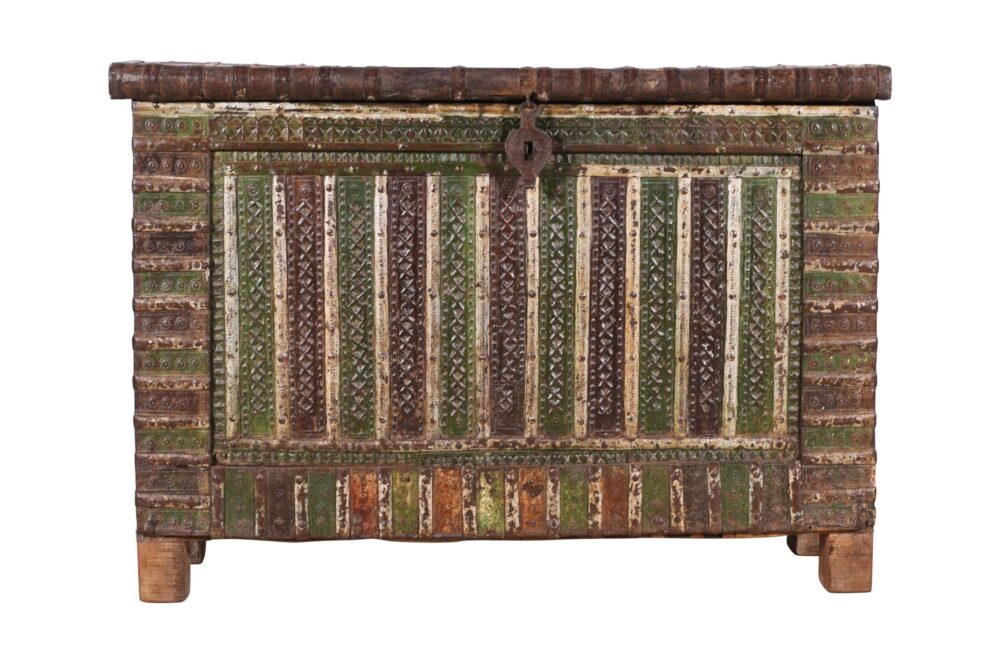 Antique Indian Teak Wood Pitara Console Chest