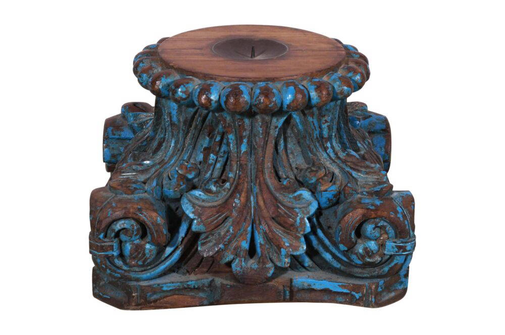 Antique Indian Teak Wood Carved Pillar Base Candle Holder - Image 3
