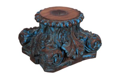 Antique Indian Teak Wood Carved Pillar Base Candle Holder