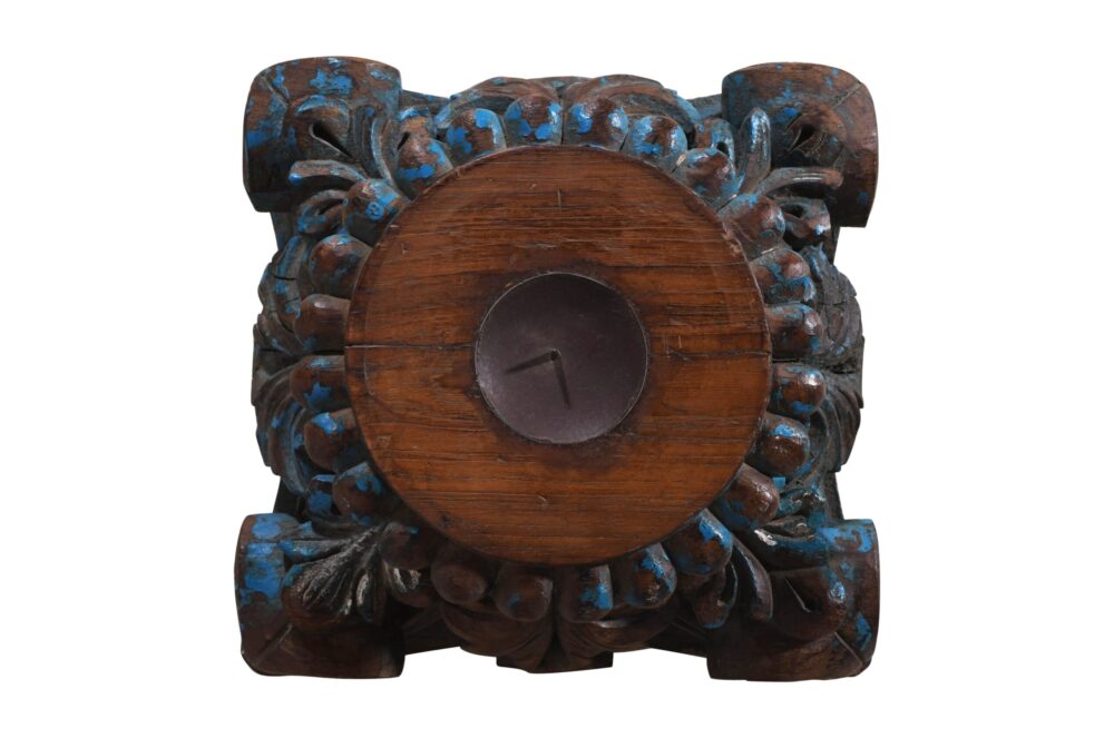 Antique Indian Teak Wood Carved Pillar Base Candle Holder - Image 5
